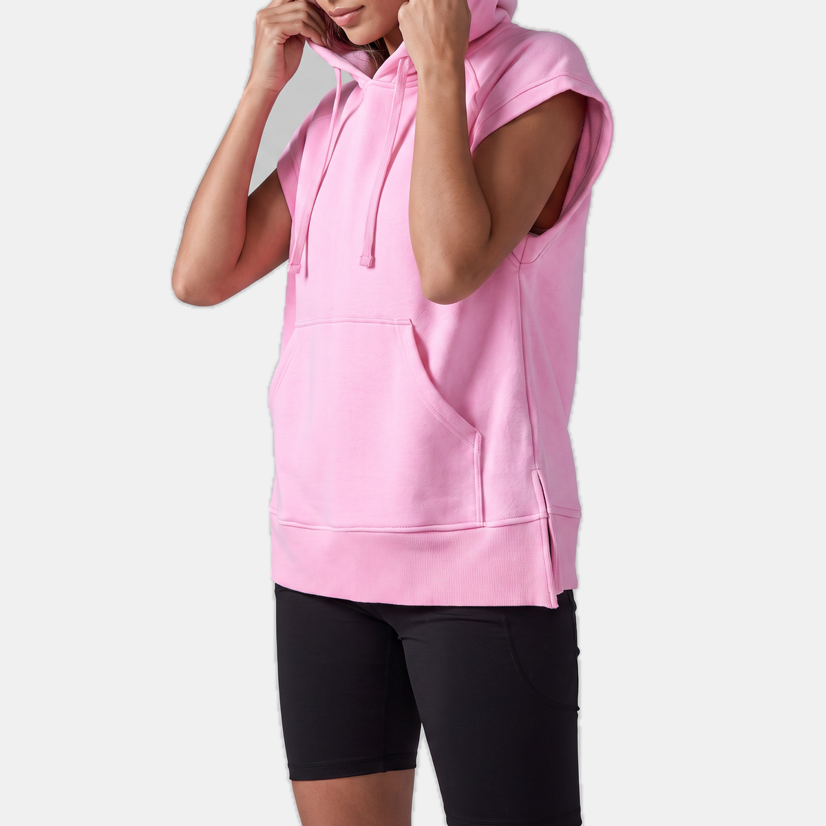 Women's Oversized Half Zip Hoodie with Short Sleeves - 10