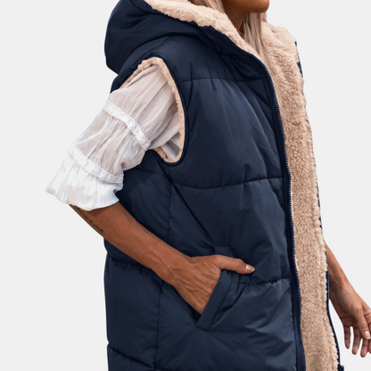 Women's Reversible Puffer Gilet Sherpa Lined Hooded Sleeveless Coat - 9