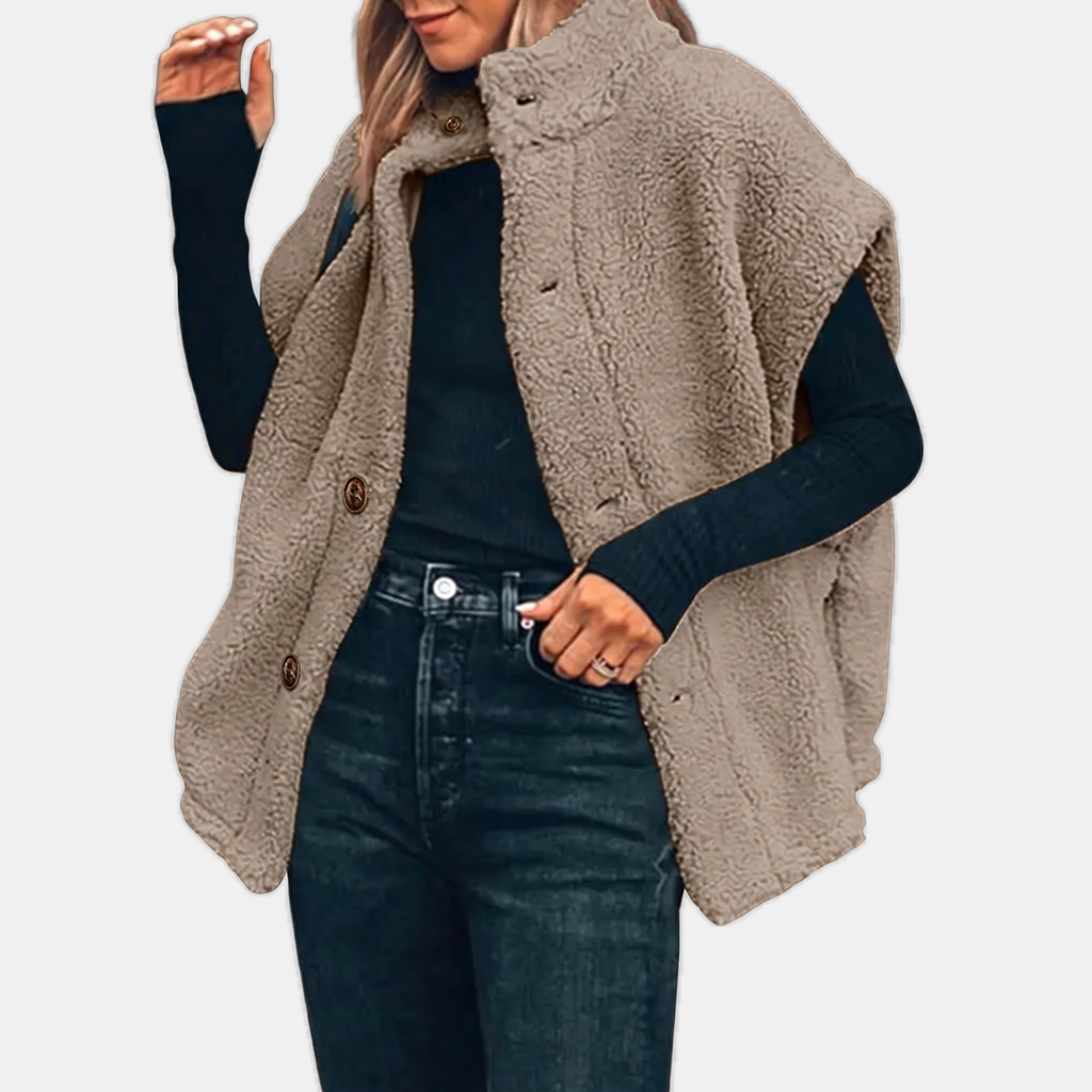 Women's Sherpa Fleece Button Front Gilet Stand Collar - 9