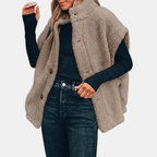Women's Sherpa Fleece Button Front Gilet Stand Collar - 9