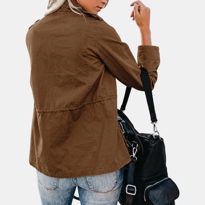 Women's Utility Cargo Jacket with Multi Pocket Drawstring Waist - 7