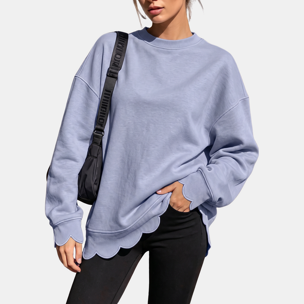 Women's Scallop Hem Crewneck Oversized Sweatshirt - 11