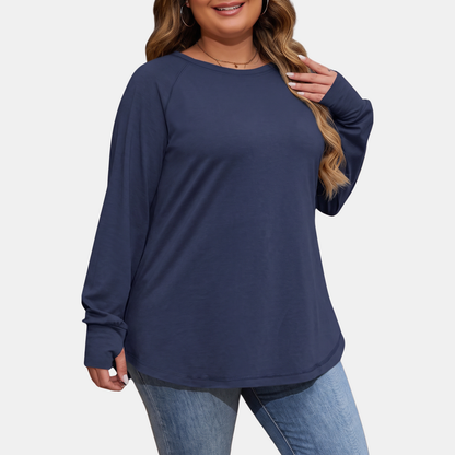 Women's Crewneck Thumb Hole Oversized Tunic Top - 8