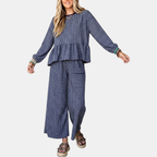 Women's Ruffle Hem Lounge Set Wide Leg Cropped Trousers - 6