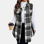 Women's Check Sleeveless Button Front Longline Gilet - 4