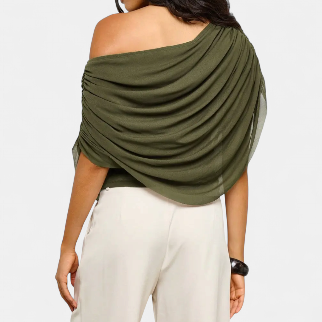 Women's Sultry Cape-Style Ruched Blouse - 7