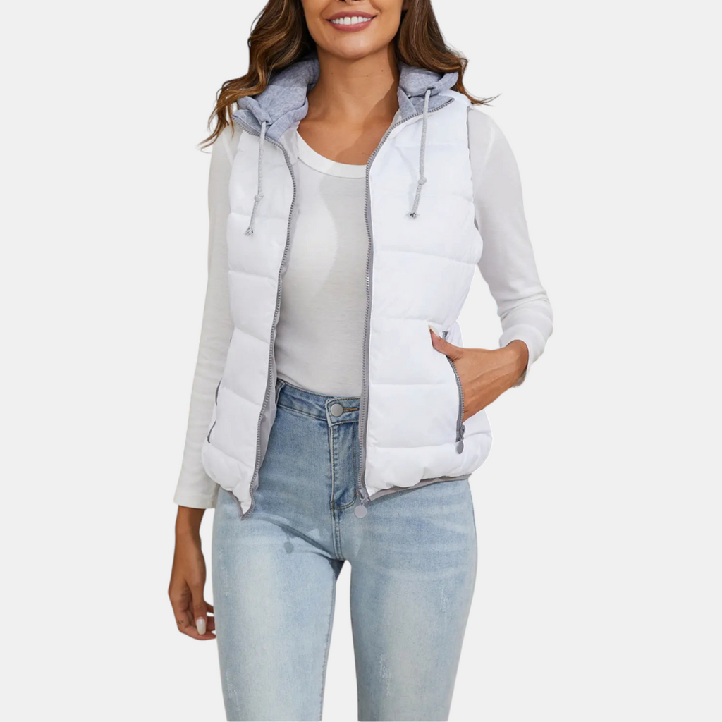 Women's Hooded Puffer Gilet Sleeveless Quilted Zip Up Gilet - 4