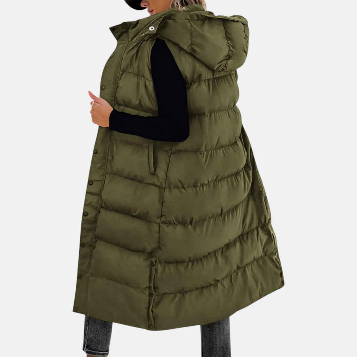 Women's Puffer Gilet Quilted Hooded Maxi Length Button Down - 6