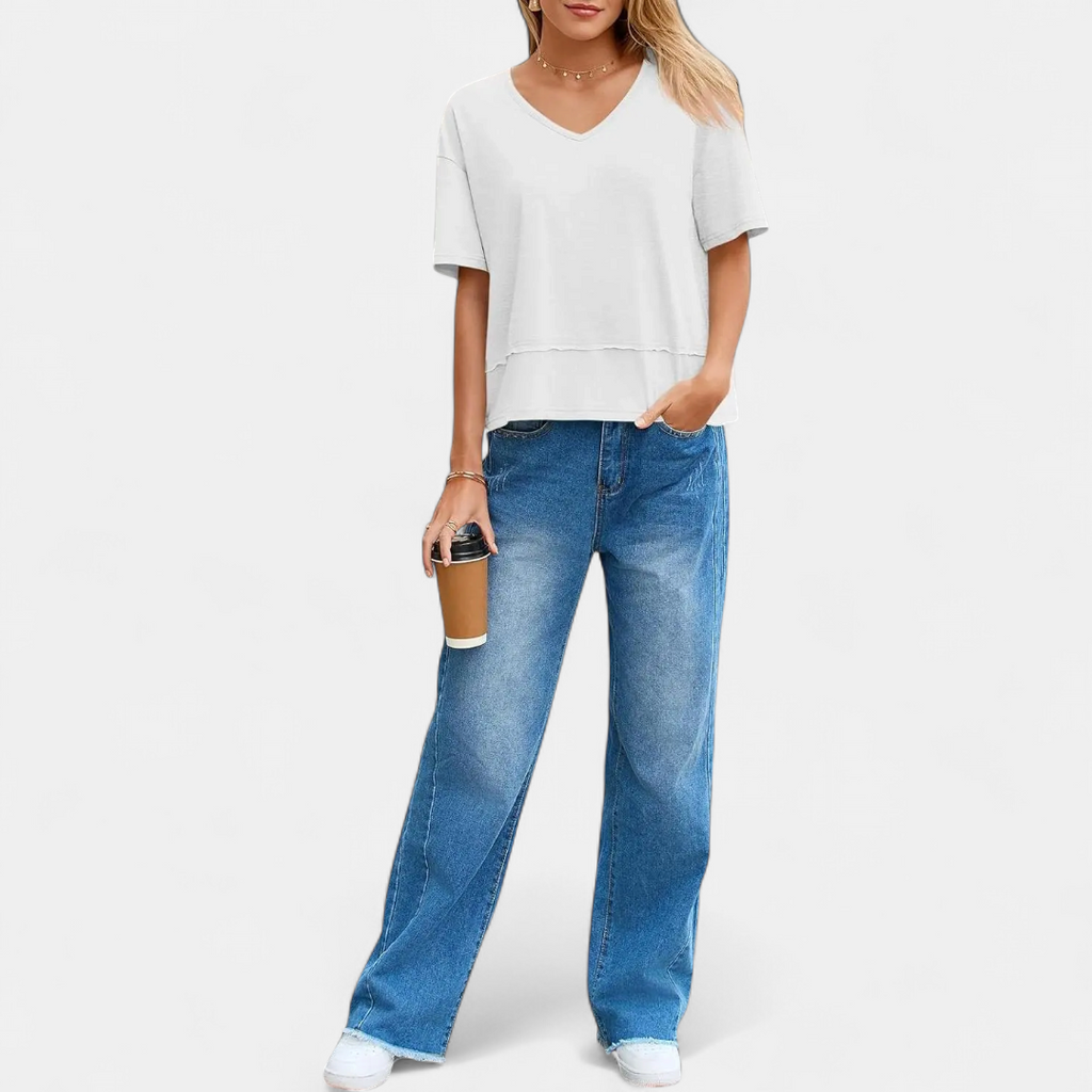 Women's Relaxed V-Neck Casual Tee - 14