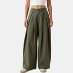 Women's Pleated Low Rise Wide Leg Trousers - 5