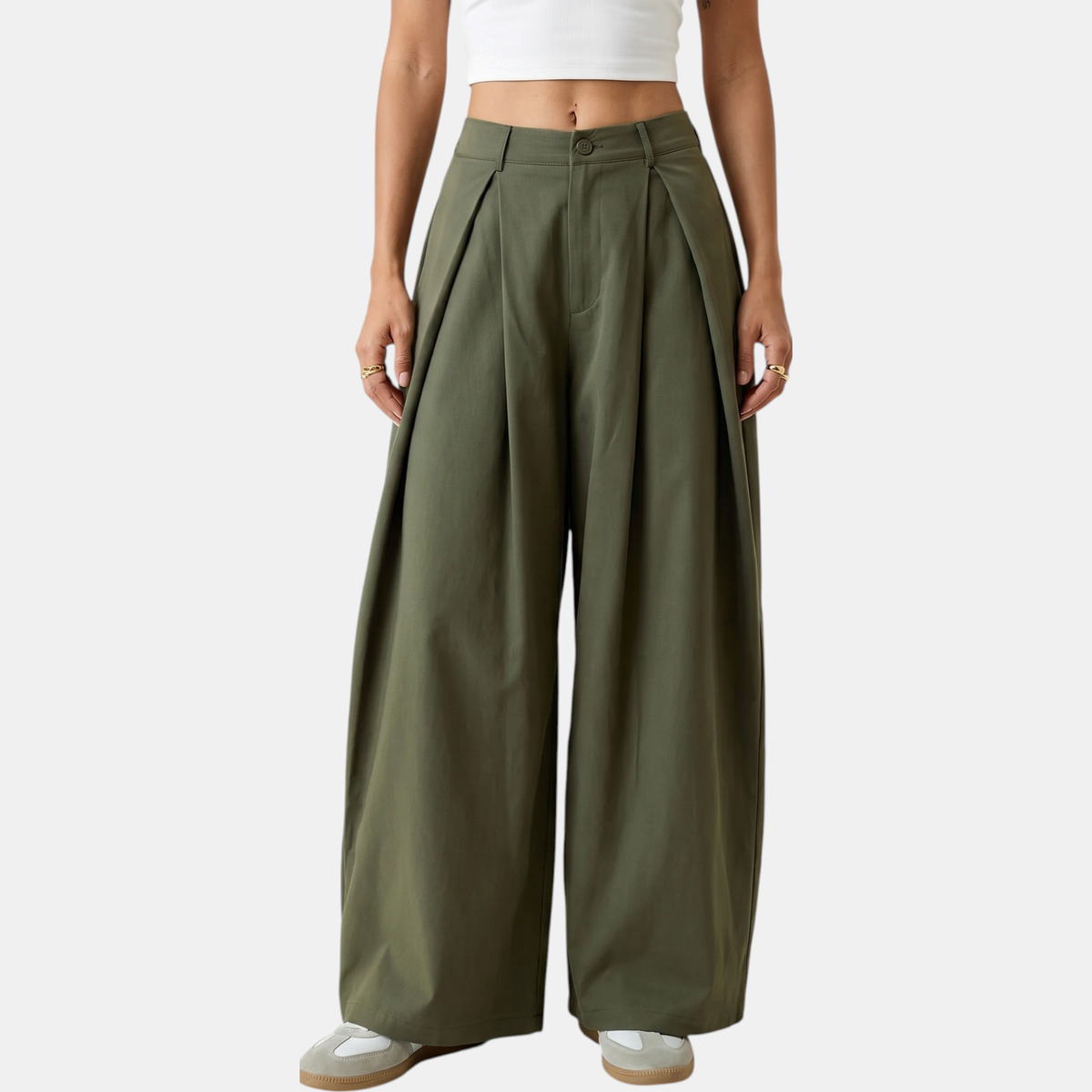 Women's Pleated Low Rise Wide Leg Trousers - 5