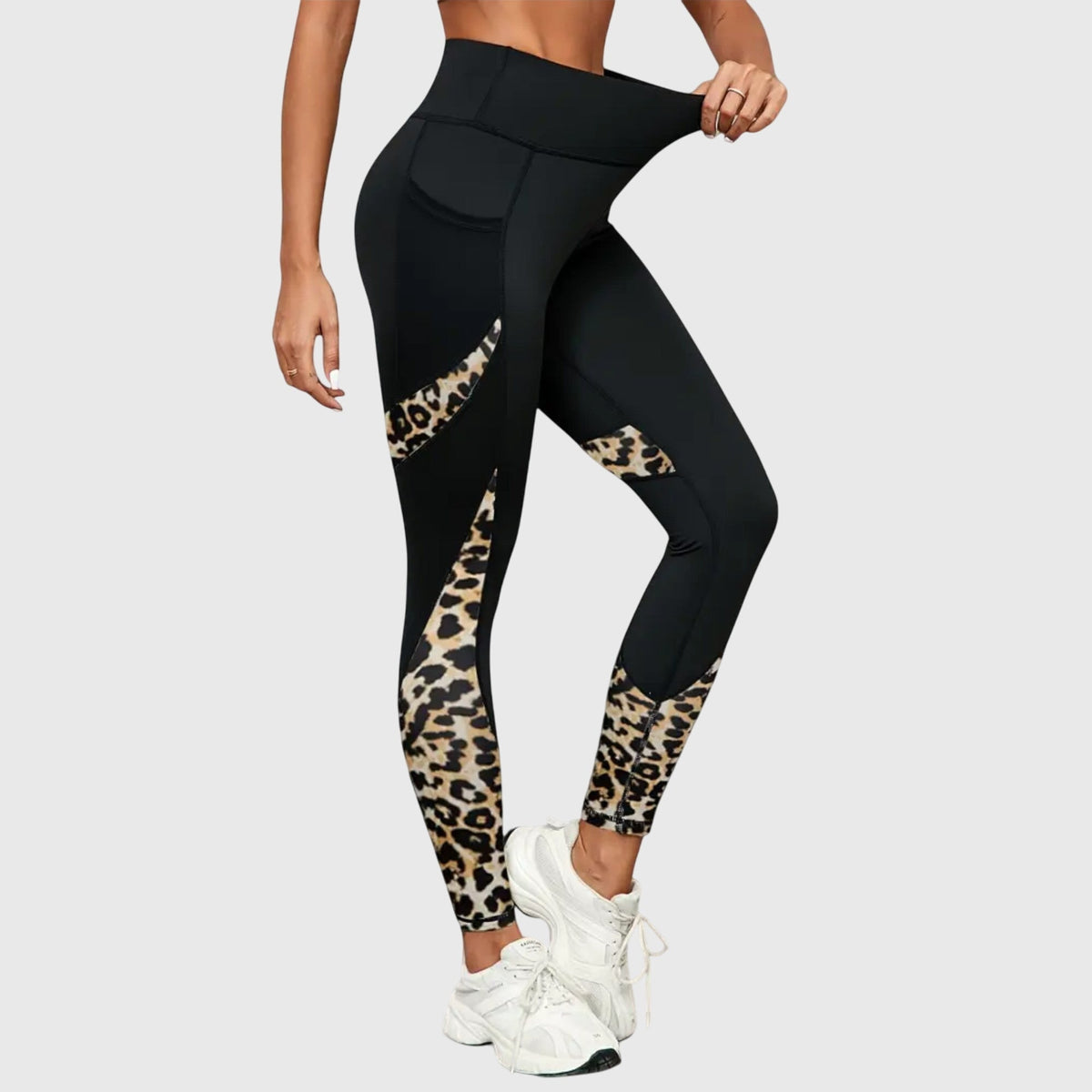 Women's High-Waisted Training Leggings with Contrast Print Panels - 2