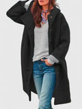 Women's Longline Hooded Coat with Button Front - Black