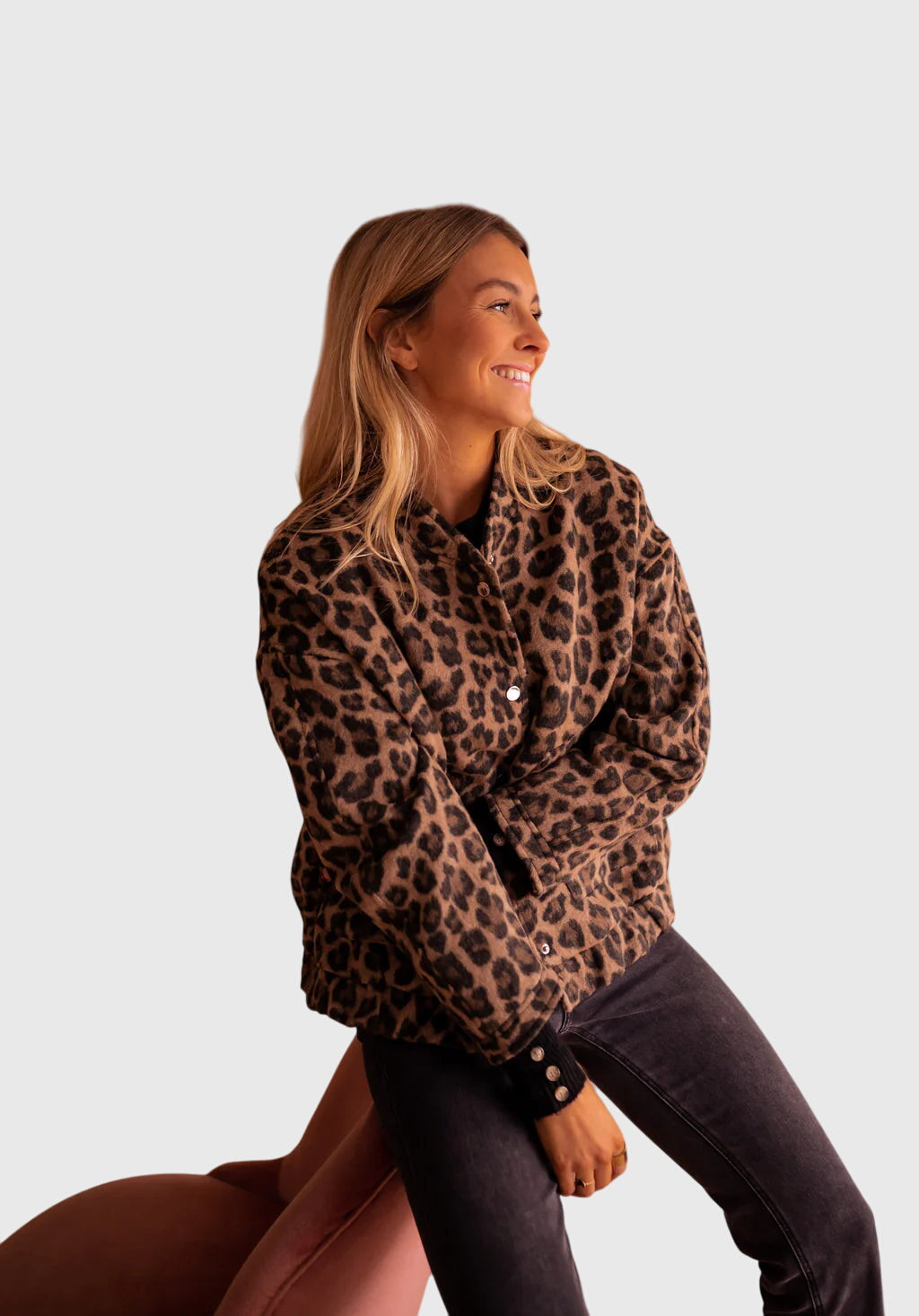 Women's Jacket with Leopard Print and Snap Buttons - 2