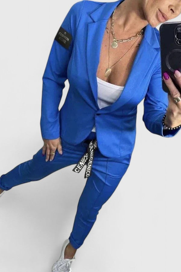 Women's Blazer and Jogger Two-Piece Set - Blue