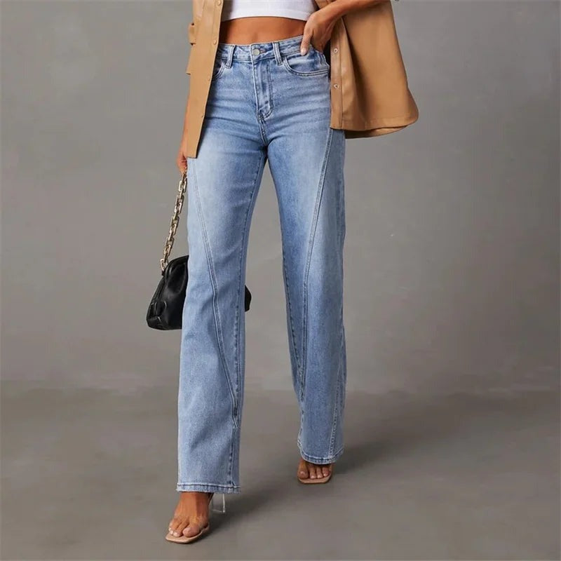 Women's Wide Leg Jeans with High Waist Fit - 6