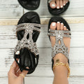 Women's Sandals with Adjustable Straps and Jewelled Embellishment - Black