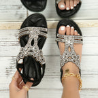 Women's Sandals with Adjustable Straps and Jewelled Embellishment - Black