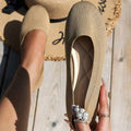 Women's Slip-On Flats with Stretch Knit Upper and Cushioned Sole - Khaki