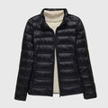 Women's Quilted Jacket with Hood and Zip Fastening - Black Stand Collar