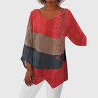 Women's V-Neck Top with Colour Block Print and Flowy Cut - 6