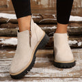 Women's Ankle Boots with Side Zip and Chunky Sole - Beige