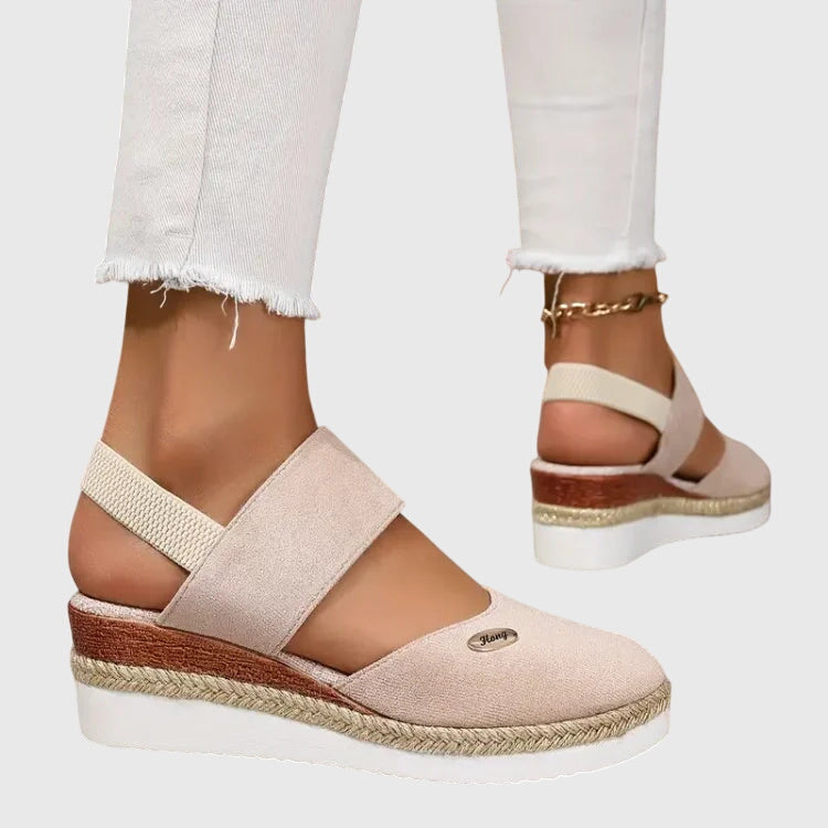 Women's Wedge Sandals with Adjustable Strap and Woven Platform - 9
