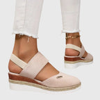 Women's Wedge Sandals with Adjustable Strap and Woven Platform - 9