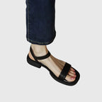 Women's Sandals with Ankle Strap and Block Heel - Black
