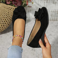 Women's Flat Shoes with Bow Detail and Round Toe - Black