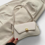 Women's Shoulder Bag with Structured Flap and Slim Strap - Beige