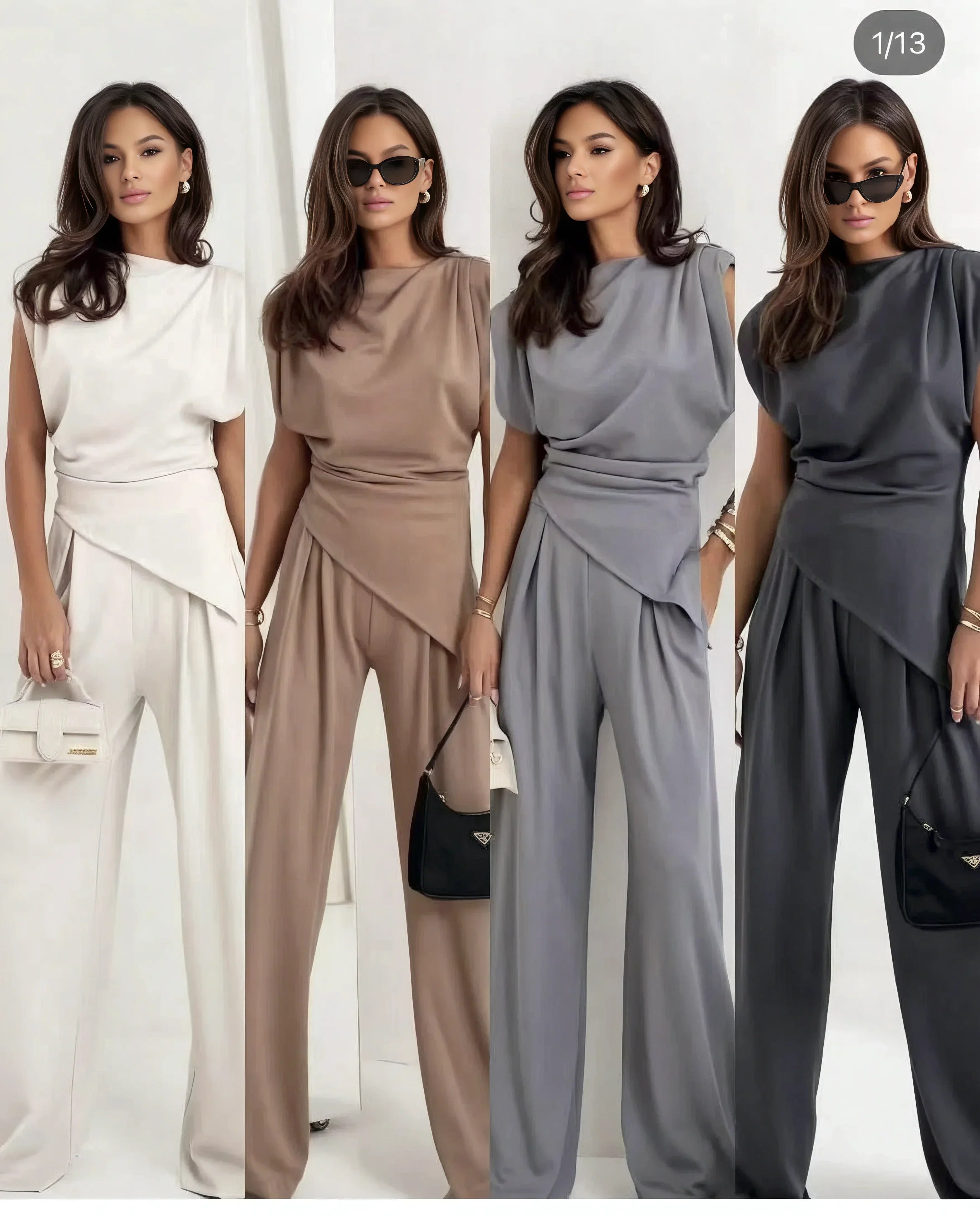 Women's Two Piece Set Sleeveless with Asymmetric Draping - 2