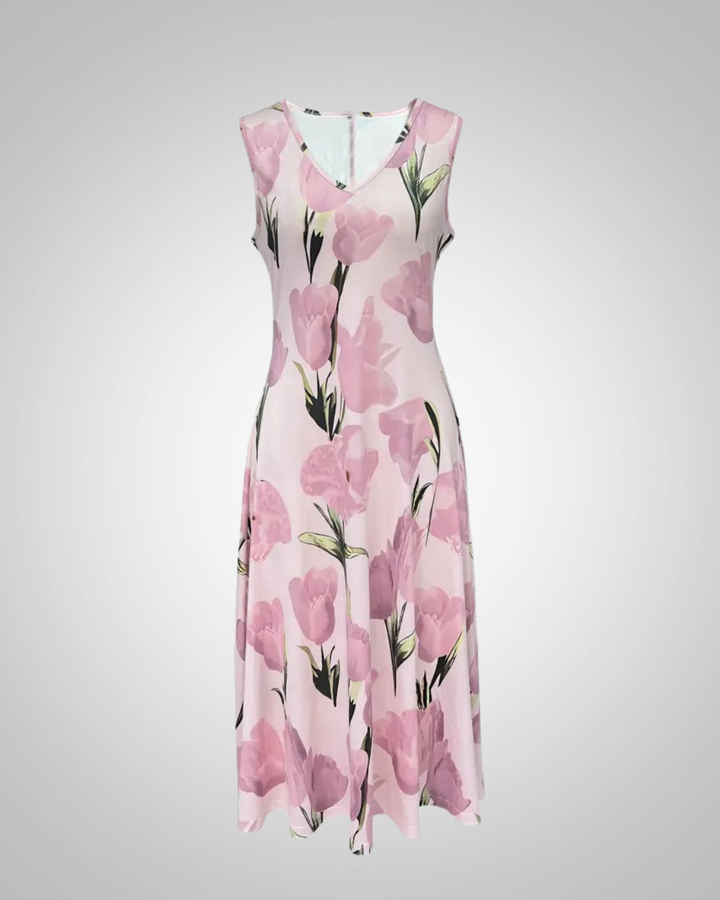 Women's Floral Maxi Dress Sleeveless with V-Neck and A-Line Silhouette - 5