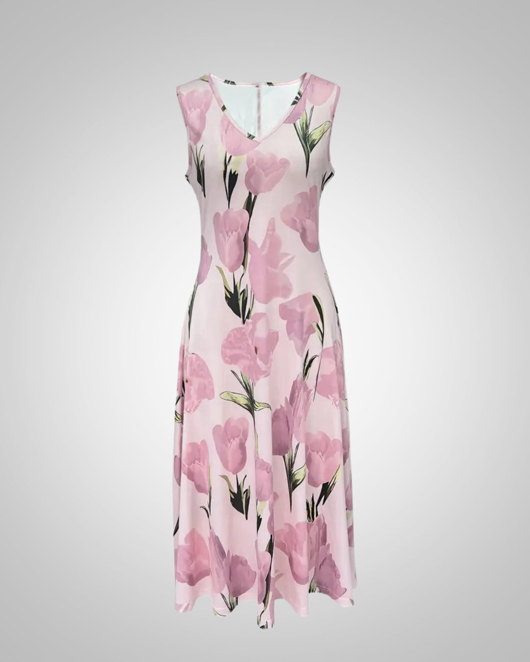 Women's Floral Maxi Dress Sleeveless with V-Neck and A-Line Silhouette - 5