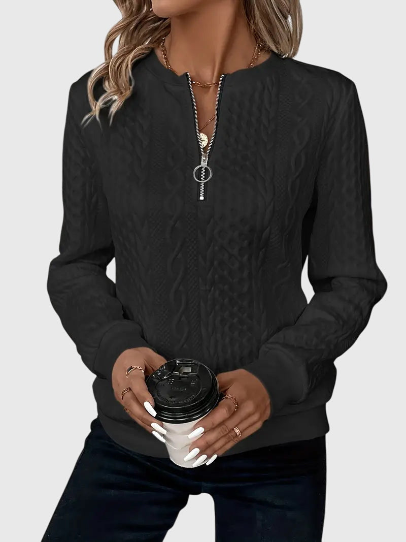 Women's Jumper with Zip Detail and Cable Knit Texture - 12
