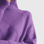 Women's Roll Neck Jumper with Geometric Knit Pattern - 5