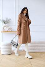 Women's Double-Breasted Wool Coat Gold Button Detail - 13
