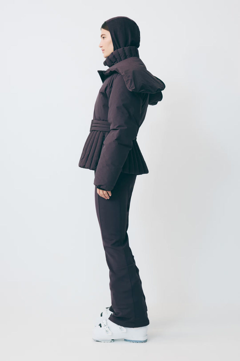Women's Ski Jacket with Detachable Hood, Belted Fitted Waist - 13