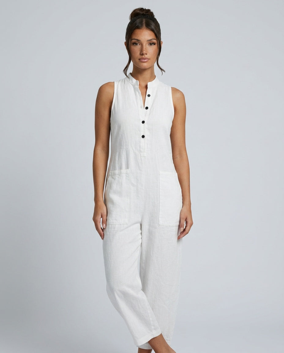Women's Sleeveless Jumpsuit with Stand Collar and Wide Leg - 8