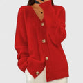 Women's Cardigan with V-Neck and Button Fastening - Red