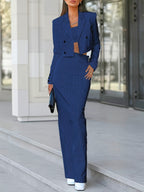 Women's Pinstripe Blazer and Trouser Set Office Wear - Blue
