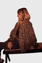 Women's Jacket with Leopard Print and Snap Buttons - 3