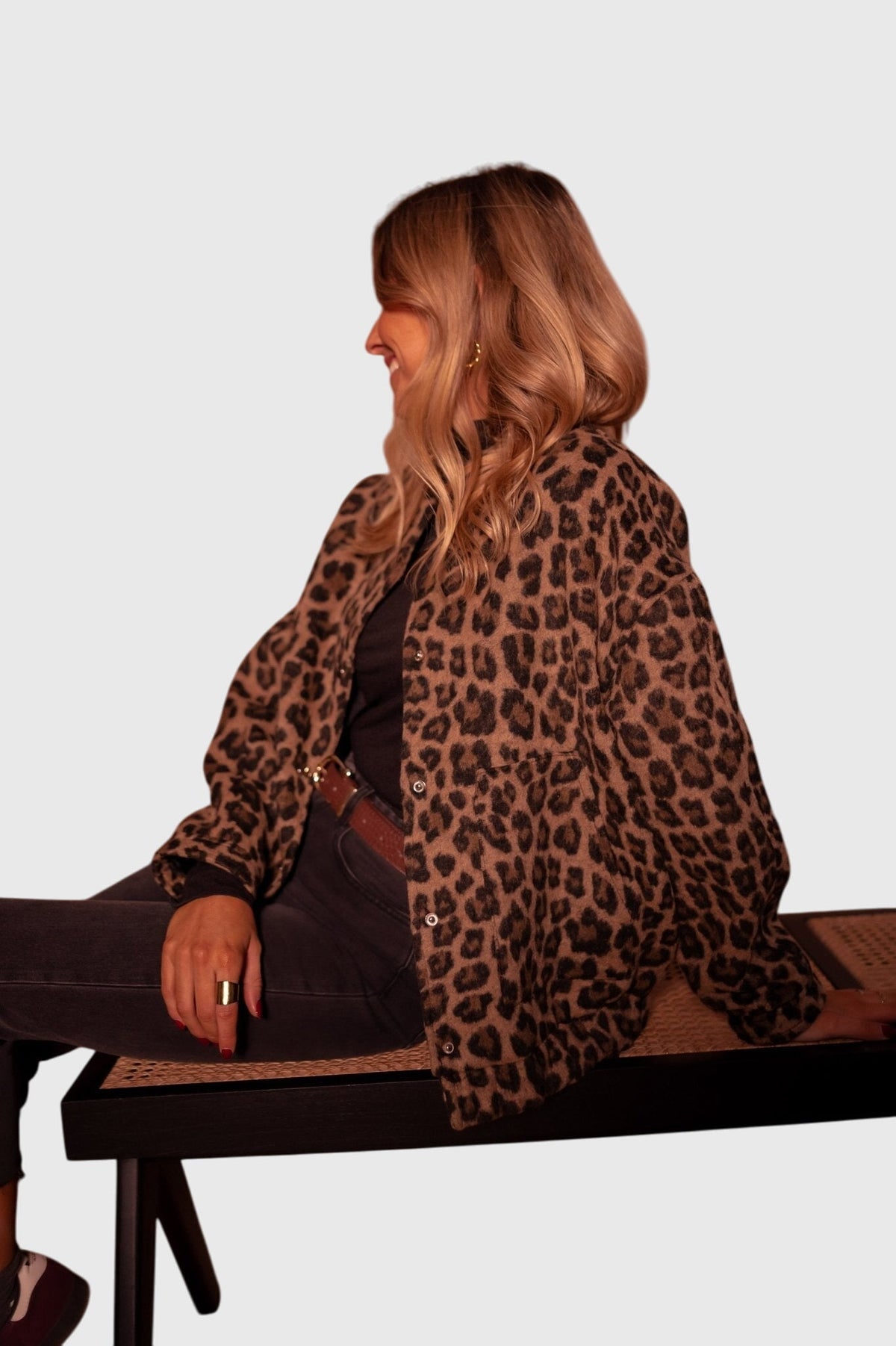 Women's Jacket with Leopard Print and Snap Buttons - 3