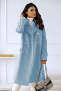 Women's Double-Breasted Wool Coat Gold Button Detail - Blue