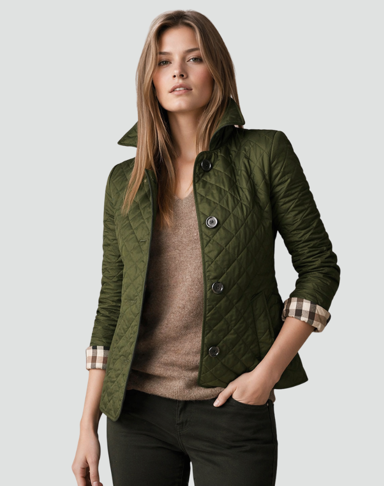 Women's Quilted Jacket with Collar and Button Closure - 9