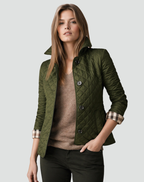 Women's Quilted Jacket with Collar and Button Closure - 9