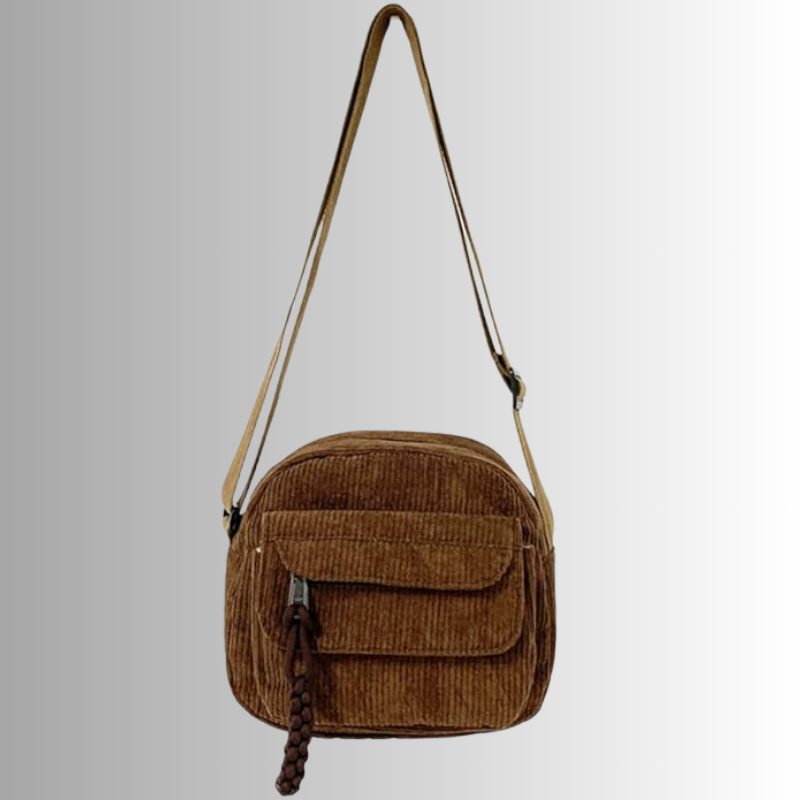 Mini Crossbody Bag with Adjustable Strap and Multiple Pockets - Brown
