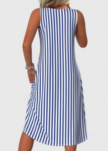 Women's Sleeveless Striped Dress with Round Neck and A-Line Silhouette - 2