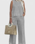 Women's Two-Piece Set Sleeveless Top with Wide-Leg Trousers - Grey