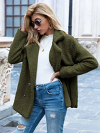 Women's Teddy Coat with Notch Lapel and Button Front - 21
